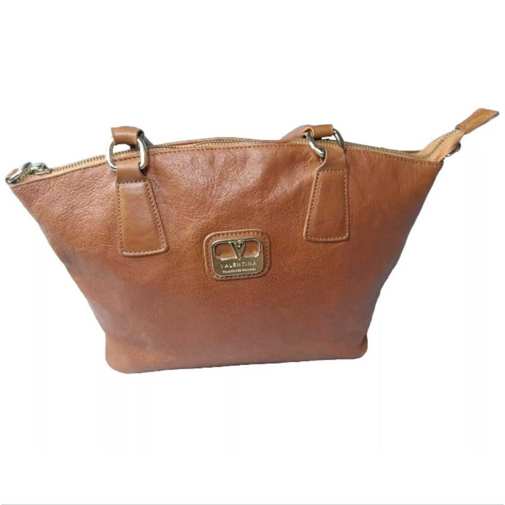 Valentina Small Leather Satchel Handbag British Tan Made In Italy